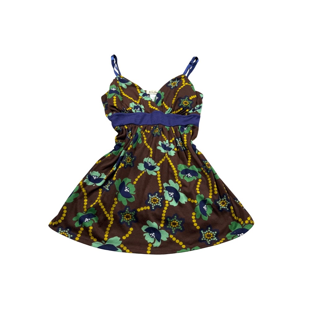Vintage 90s Y2K Mini Brown Floral‎ Boho Fairy Grunge Retro USA Tank Babydoll S